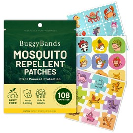 BuggyBands Mosquito Repellent Stickers for Kids – 108 Pack Waterproof PU Mosquito Patches (Dinosaur, Ocean & Fruit Themes) – Plant-Based Essential Oils, DEET-Free – Safe for Toddlers & Children