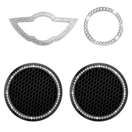 Bling Crystal Car Cup Holder Coaster Engine Start Stop Button Cover Compatible with Mini Cooper R55 F55 F56 F57 F60 R56 R60 R61 Shiny Diamond Car Logo Emblem Sticker Interior Accessories Set
