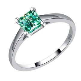 1.0ct Cyan Square Moissanite Eternal Ring for Women 5.5MM Redion Cut Lab Created Diamond Rings S925 Silver Pated 18K White Gold Anniversary Jewelry (6)