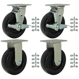 Mapp Caster BBQ Pit 6" Polyolefin Casters Kit with Mounting Hardware, 2,800 Lbs. Total Capacity (Resistant to Oils, Grease & Cleaning Solutions)