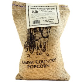 Amish Country White Popcorn, Less Hulls, 2 Pounds in a Burlap Bag