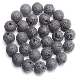 AD Beads Natural Gemstone 10mm Round Loose Beads Big Hole 2mm Sized 30pcs (Rock Lava)