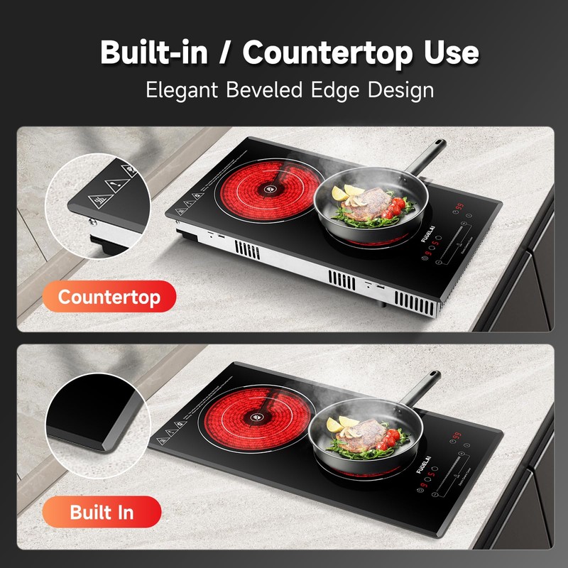 FUDELAI 2-Burner Electric Cooktop, 3200W 240V Ceramic Hot Plate with