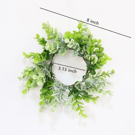 Candle Rings 3" Center Eucalyptus Candle Ring Artificial Mini Wreath Pillar Candle Holder Twig Spring Candle Wreaths for LED Candles Birthday Wedding Dinning Party or Easter Fireplace Decor (4, Green)