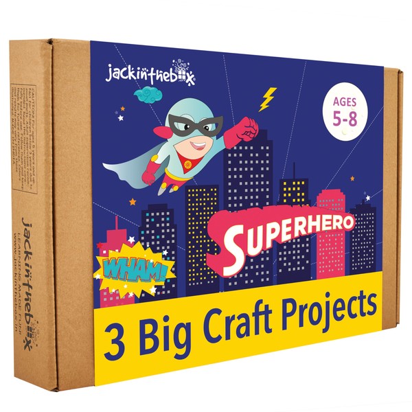 jackinthebox Superhero DIY Dress up Art and Craft Kit | Make a Cape, Mask and Cuffs | Best Gift for Boys Ages 5 6 7 8 Years | 3 Craft Projects in 1 Box