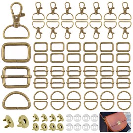 Rustar 100Pcs Purse Hardware Buckles Bag Making Assortment Kit Includes Swivel D Ring Hooks Clasps Slide Buckles Snap Button