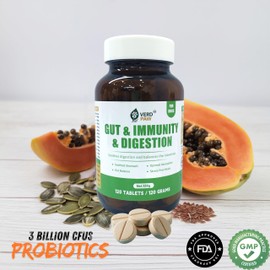 VERD PAW Gut & Immunity & Digestion Dog Tablets with Probiotics, Prebiotics, and Colostrum for Digestive Health, Gut Balance & Stronger Immunity - 120 Tablets / 120g