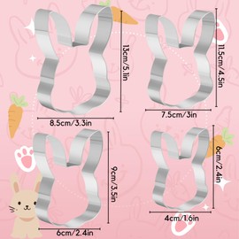 PTaizjjz Bunny Rabbit Cookie Cutter Set-5.1in,4.5in.3.5in,2.4in - 4 Piece Easter Bunny Rabbit Head Face Shaped Cookie Cutters - Stainless Steel