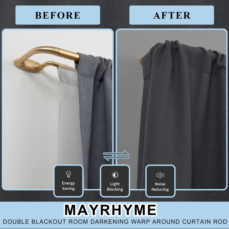 Mayrhyme Double Curtain Rods, Wrap Around Curtain Rod for Windows,