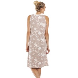 Camille Womens Pretty Floral Nightdress - Ladies Lightweight Sleeveless Nightie - Comfortable & Breathable Nightwear with Button Fastening Beige 14-16