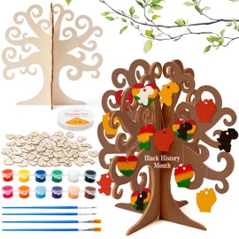 Black History Month Heart Trees Wooden Craft Kits - Make Your Own DIY Juneteenth Trees Decorations, Unfinished Wooden Black History Craft Ornaments for Kids Home School DIY Art Activities (6 Pack)