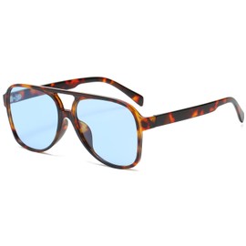 OSAGAMA Vintage Retro Sunglasses Yellow Tinted Glasses Oversized Oversize Sunglasses for Men and Women, Leopard Blue