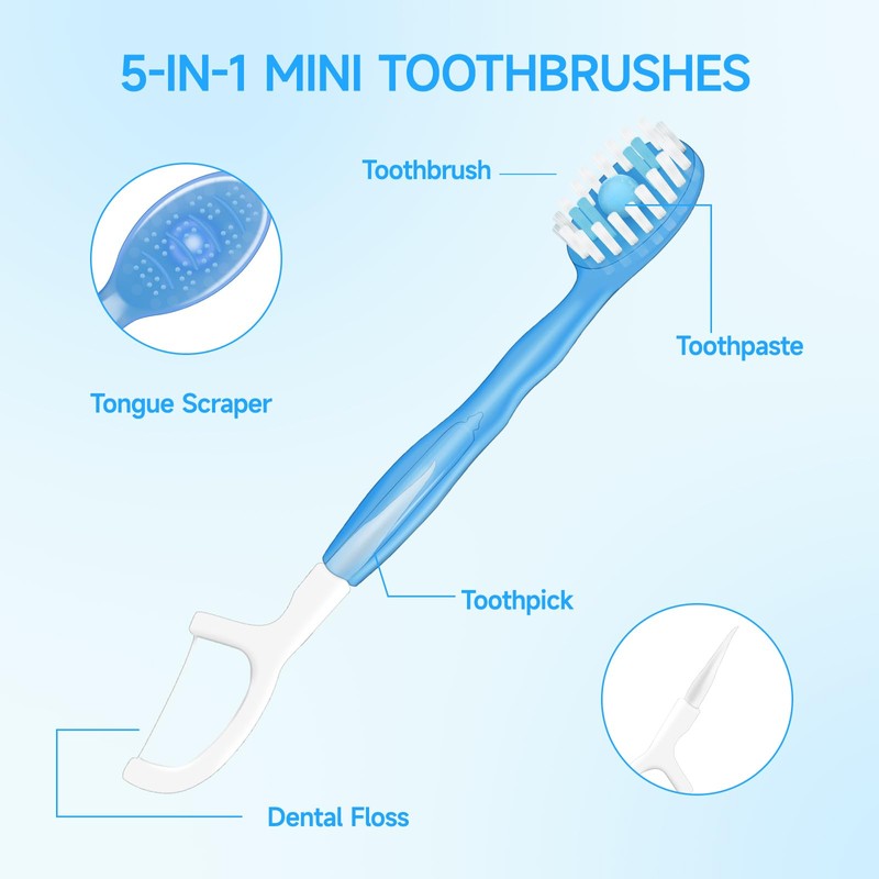 Malisseladi 5 in 1 Mini Brushes-Disposable Toothbrushes with Toothpaste,Toothpaste +