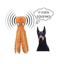 PixelShop Dog Squeaky Toys Octopus - No Stuffing Crinkle Plush Dog Toys for Puppy Teething, Durable Interactive Chew Toys for Small, Medium and Large Dogs, (Orange)