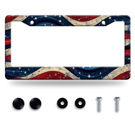 Watercolor American Flag License Plate Frame Patriotic USA Flag License Plate Holder Funny License Plate Stainless Steel Personalise Car Accessory for Men Women Car Decoration 12.3" x 6.3"