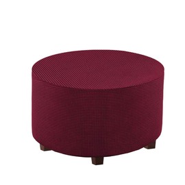 VIENLOVE Round Ottoman Slipcover Polyester Blend Footstool Protector Covers Stretch with Elastic Bottom Feature Textured Machine Washable Jacquard Fabric (Burgundy, Medium Size)