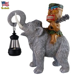 Solar-Powered Mammoth & Tiki Figurine Garden Lamp - Lantern Design, Perfect for Yard Pathway Lighting & Tropical Theme DecorColor: As picture, Size: One Size