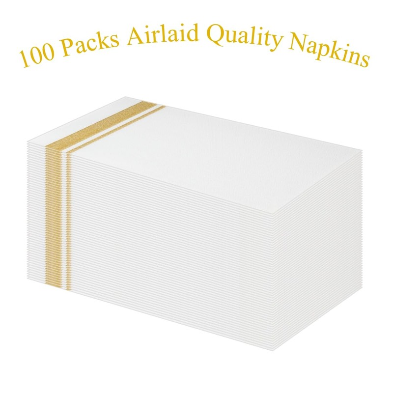 PHUNAT 100-Pack Gold Linen Feel Napkins, 30x43cm (11.8x16.9 Inches) -