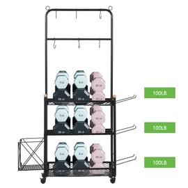 Hipicute Yoga Mat Holder, 3 Tier Yoga Mat Storage Rack with Ball Cage, Movable Yoga Mat Rack with Hooks, Home Gym Storage for Dumbbell Kettlebell Gym Accessories