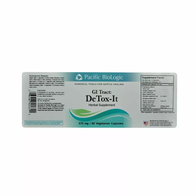 Pacific BioLogic GI Tract: DeTox-It, 90 Vegetarian Capsule - Newest