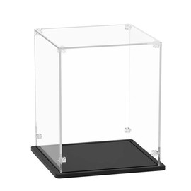 Clear Acrylic Display Case, 6''x6''x7.87'' Self-Assembly Display Box with Black Acrylic Base,Countertop Box Cube Organizer Stand Riser Dustproof Protection Showcase for Collectibles Action Figures