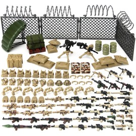 Military Weapons Pack Toy Set Building Blocks Model Accessories for Soldier Figures, Desert Camouflage Combat Suit Army Tactical Outfits Gear Kit Piece