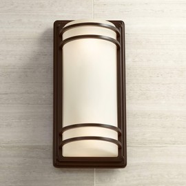 John Timberland Habitat Modern Industrial Wall Light Sconce Rubbed Bronze Brown Hardwired 7 1/2" Fixture Opal Etched Glass for Bedroom Bathroom Vanity Reading Living Room Hallway House Home