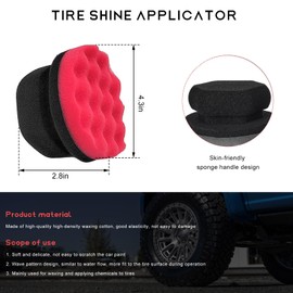 MUQIDA 2PCS Tire Shine Applicator Pad, 3.15 Inch Car Detailing Foam Hex-Grip Tire Shine Sponge, Reusable Contoured Dressing Applicator for Automotive Wheel Care, Car Accessories (Red, Large)