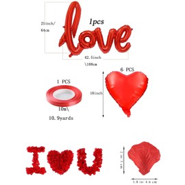 Jwssor 18 inch Heart Shape Foil Balloons,32inch Red Love Foil Balloons,500pcs Rose Petals for Valentines Day,Wedding,Engagement,Anniversary Decoration