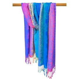Bijoux de Ja Woven Rainbow color Elephant in Circle Pride Soft Fringe Pashmina Shawl Scarf Wrap (Rainbow 2)