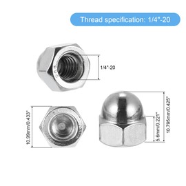 sourcing map 1/4"-20 Acorn Cap Nuts, 10Pcs 316 Stainless Steel Dome Cap Head Acorn Nut Hardware Nuts for Bolt Cover, Silvery