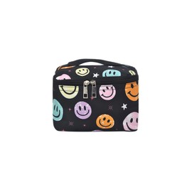 NGIL Travel Cosmetic Bag Makeup Bag Organizer for Women and Girls (Rainbow Smiles-Black)