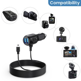 YEAOI Mini USB Dash Cam Power Cord for Rove R2-4K, Car Charger Cable for Rexing V1 V1P Pro V5 V3 Car Dashboard Camera, with USB C Adapter