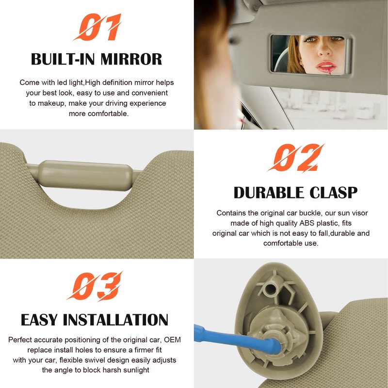 Beige Driver Left Side Sun Visor Replacement Compatible with 2008
