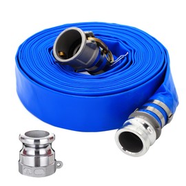Water Pump Discharge Hose 2" x 100ft With Aluminum Camlock C & E Fittings, PVC Lay Flat Hose Cam Lock Fitting Type A included, Heavy Duty Reinforced Pool Pump Backwash Hose Assembly