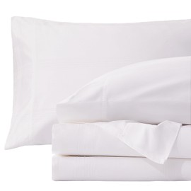 LGCLUMINA Pure Cotton Sheets - 4 Piece Queen Sheet Set, Lightweight & Breathable Queen Size Bed Set, Luxury Sateen Stripe Dobby Bedding with Elasticized 16" Deep Pocket Fitted Sheet