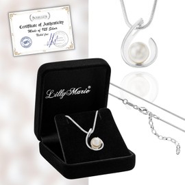 LILLY MARIE High Quality Women's Necklace with Crystal Pearl Pendant 925 Silver, Leather, Cubic Zirconia