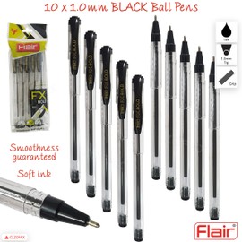 FLAIR FX 10 x 1.0mm Tip Dark BLACK Ballpoint Pens Smooth Writing Office School