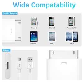 WORLDBOYU Micro USB Adapter with 30 pin Connector Charging Sync Connector Micro USB to 30-pin Dock Adapter Compatible with Early Model iPhones, iPads, and iPods