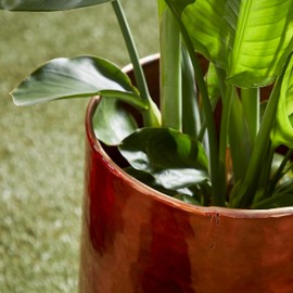 Deco 79 Aluminum Metal Indoor Outdoor Planter Large Hammered Small Planter Pot, Set of 3 Planters 21", 16", 13"H, Copper