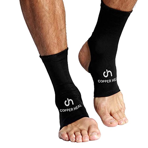 COPPER HEAL ANKLE Compression Sleeve (PAIR) - Highest Copper Infused Socks Arch Support Foot Swelling Achilles Tendon Joint Pain Plantar Fasciitis Sports Injury (XL - pair)