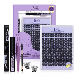 B&Qaugen Lash Extension Kit B05 Eyelash Extension Kit B&Q DIY Lash Extension Kit 156 PCS Lash Clusters 8-18mm Cluster Eyelash Extensions Kit with Lash Bond and Seal Lash Applicator Tool (Kit,B05)
