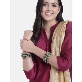 Aheli Velvet Matching Fancy Silk Thread D Green White Chuda/Chura Bangle Set Gift for Women Size 2.6"