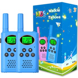 POKPOW Walkie Talkies for Kids 2 Pack, Toys for Ages 4-13 Year Old Boys Girls with Flashlight LCD Screen, Long Range 22 Channels 2 Way Radio Indoor Outdoor Adventure Easter Xmas Birthday Gifts, Blue