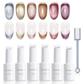 Coikaze Gel 6 Colors Set Galaxy Color Gel, Cat Eye, UV and LED Compatible (Magnet Gel-02)