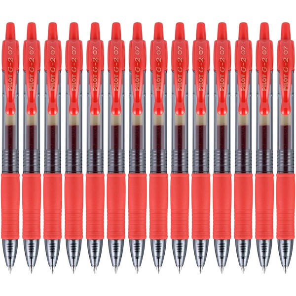 PILOT G2 Premium Refillable & Retractable Rolling Ball Gel Pens, Fine Point, Red Ink, 14-Pack (15364)