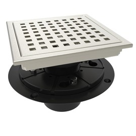 WEBANG 6 Inch Square Shower Floor Drain with Flange,Quadrato Pattern Grate Removable,Food-Grade SUS 304 Stainless Steel,Watermark&CUPC Certified,Brushed Nickel