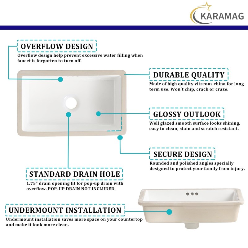 22 Inch Undermount Bathroom Sink Rectangle Undermount Sink White Ceramic