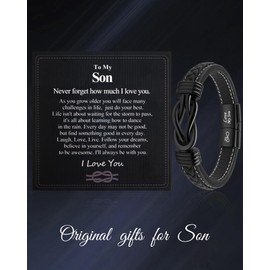 VGWON Son Bracelet from Mum, Son Gifts, To My Son Bracelet, Mens Leather Bracelet for Son Birthday Christmas Gifts, Braided Leather Infinity Bracelets Lettering, Gifts for Teenage Boys