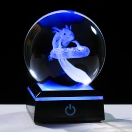 Axolotl Glass Animals Gamer Room Decor - 3D Crystal Ball Night Light Statue, 3.15'' Gamer Gifts for Kids